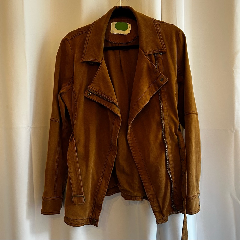 Anthropologie M Brown Everyday Belted Moto Jacket Trench Coat - Picture 8 of 11